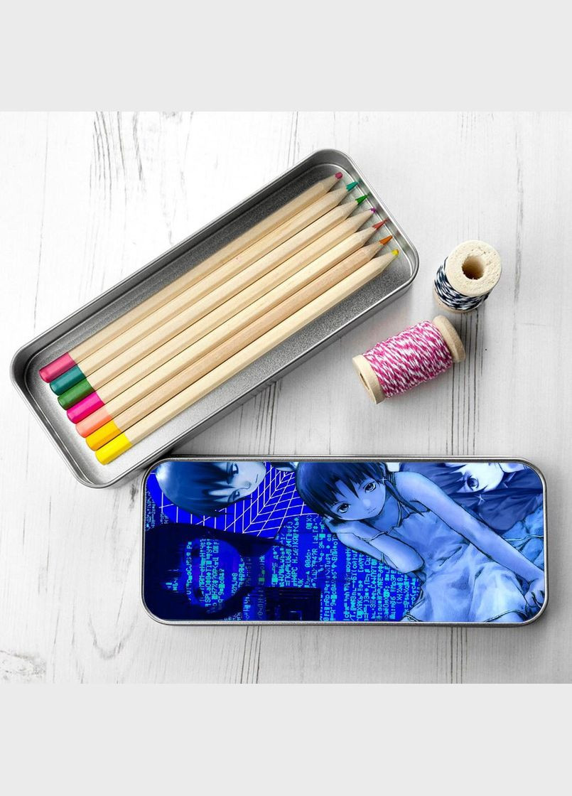 Пенал шкільний для хлопчика та дівчинки металевий Аніме Експерименти Лейн #004 7*18 см Silver No Brand (309159860)