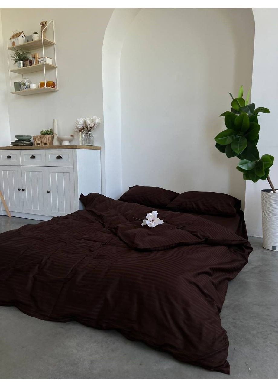 Комплект постельного белья евро размер No Brand беж страйп (370864806)