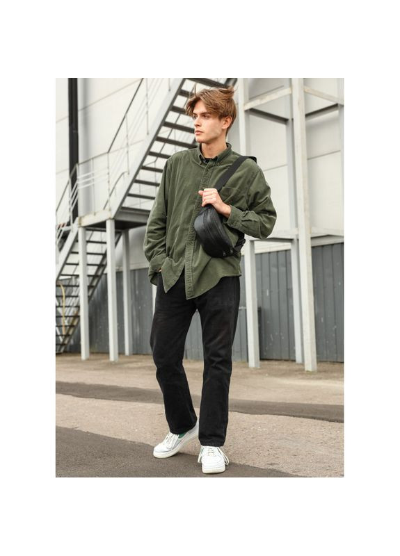 Мужская сумка на пояс бананка кожаная Tirso BTTm черная Sambag (322870553)