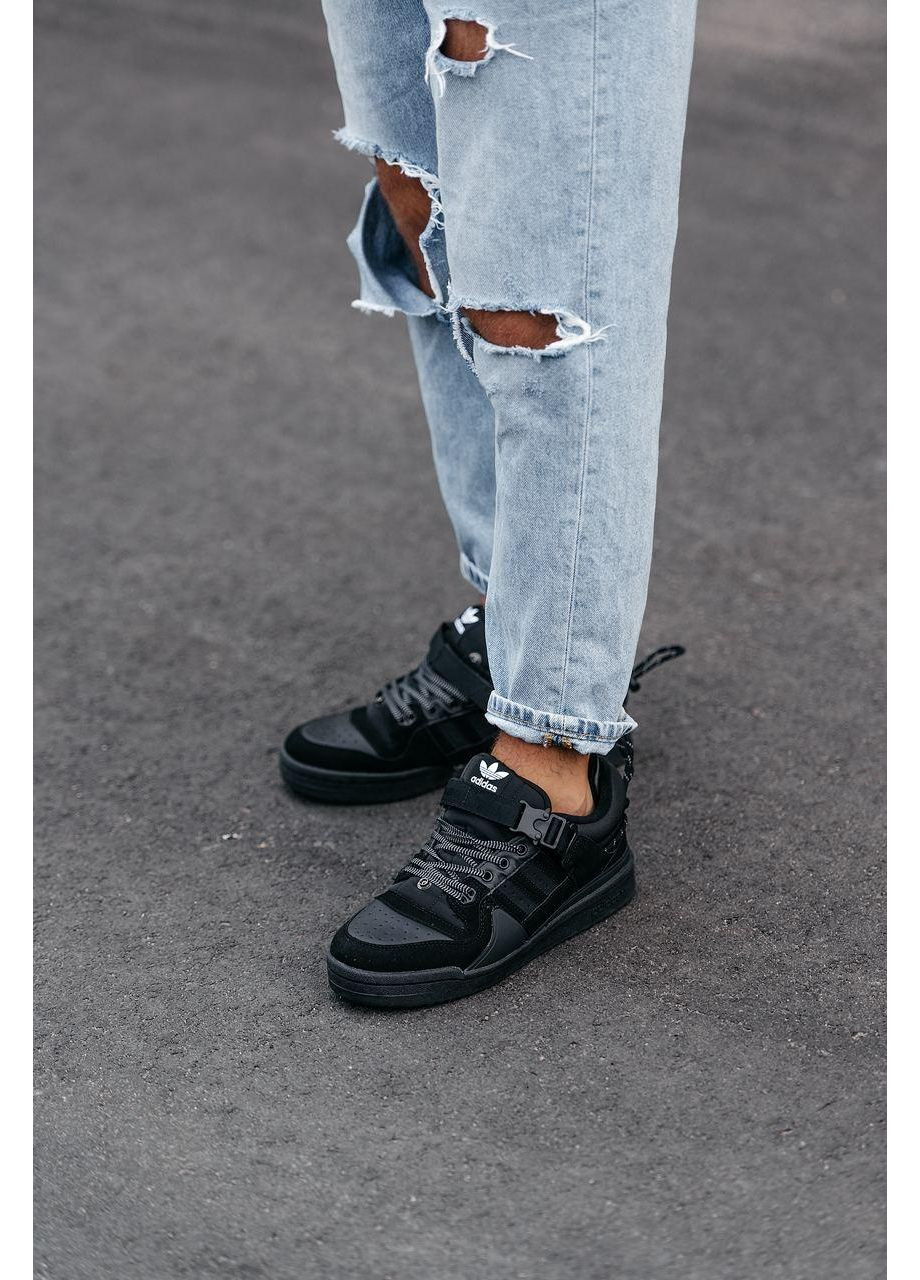 Черные демисезонные кроссовки мужские adidas forum x bad bunny black адидас форум бед банни No Brand