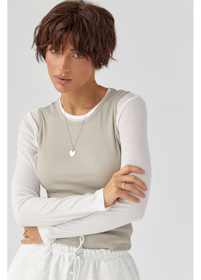 Двухслойный лонгслив в рубчик с имитацией жилетки Lurex (370379899)