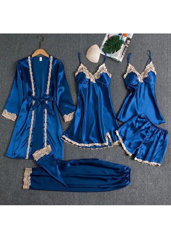 Халат із пеньюаром і атласним комплектом для сну і дома. Халат із пеньюаром і атласним комплектом і штанами China (360862517)
