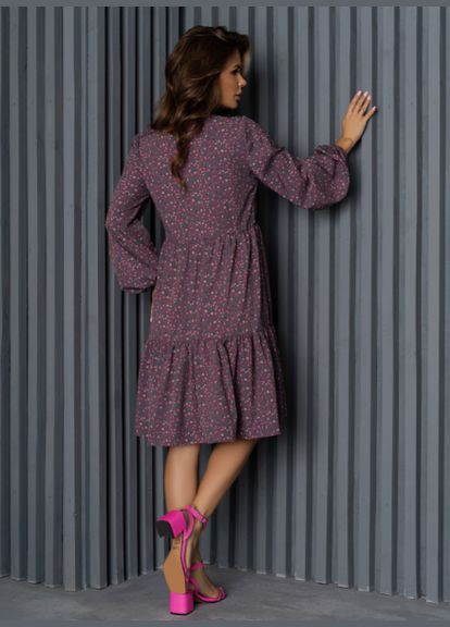 Фіолетова повсякденний стильна сукня-трапеція No Brand з квітковим принтом