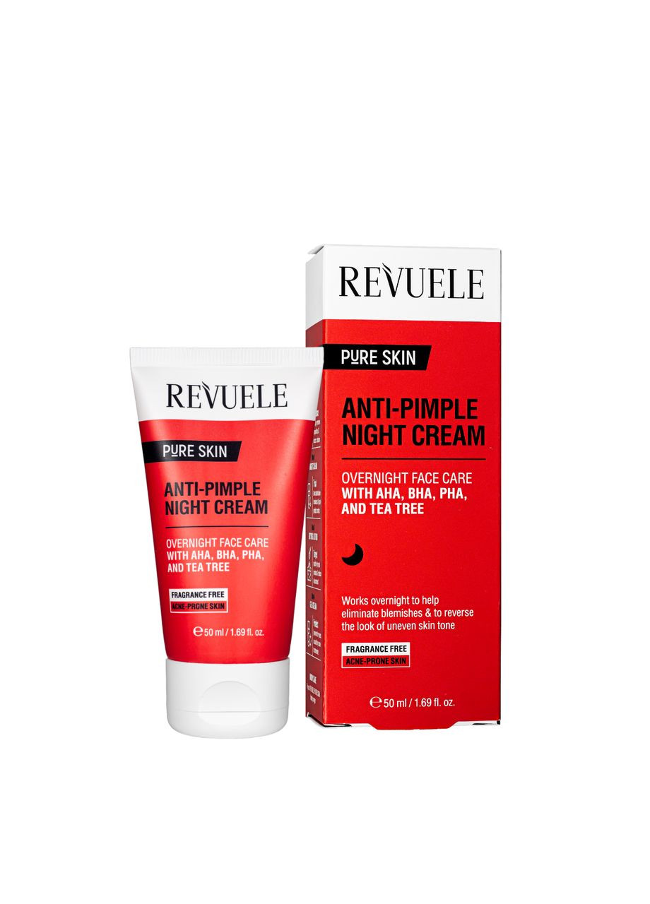 REVUELE Крем для лица от прыщей Pure Skin Anti-Pimple Night Cream из AHA, BHA, PHA ночной, 50 мл — Крем, Болгария (358222897)