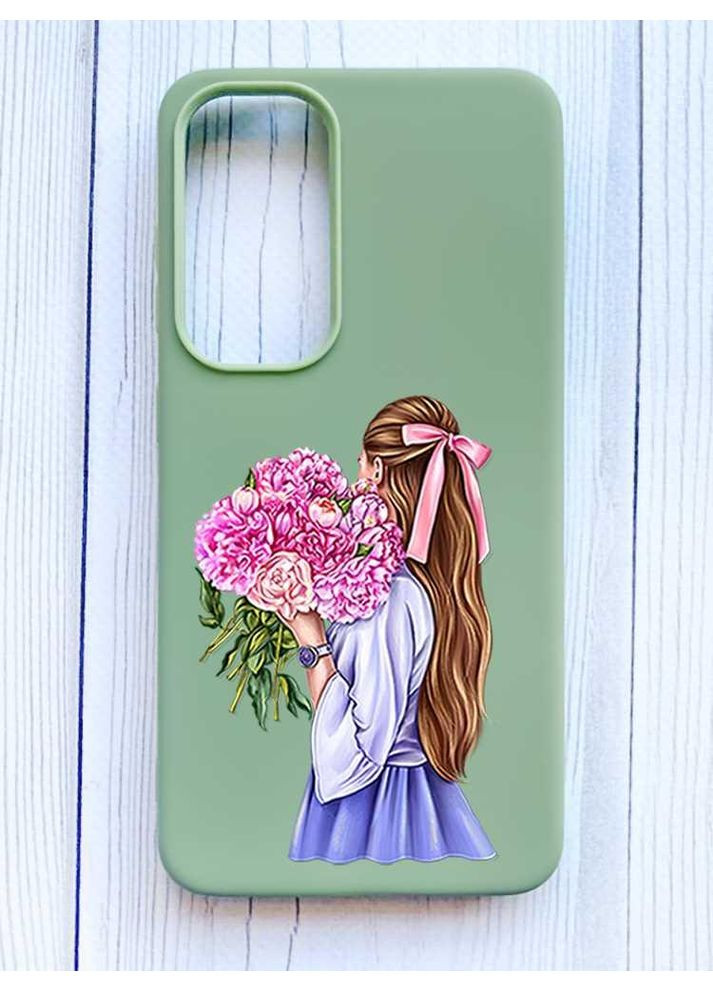 Матовий оливковий чохол на Samsung Galaxy S24 FE Дівчина з півоніями (принт 11) Creative (355401611)