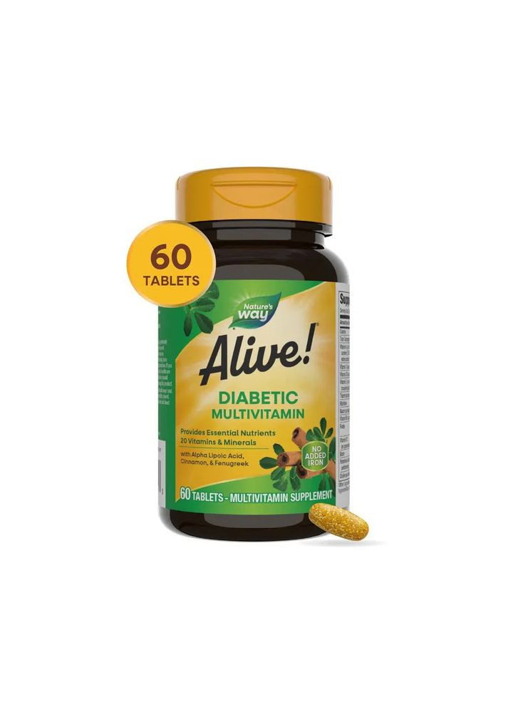 Мультивітаміни для діабетиків Diabetic Multivitamin Alive! 60 таблеток Nature's Way (361116821)