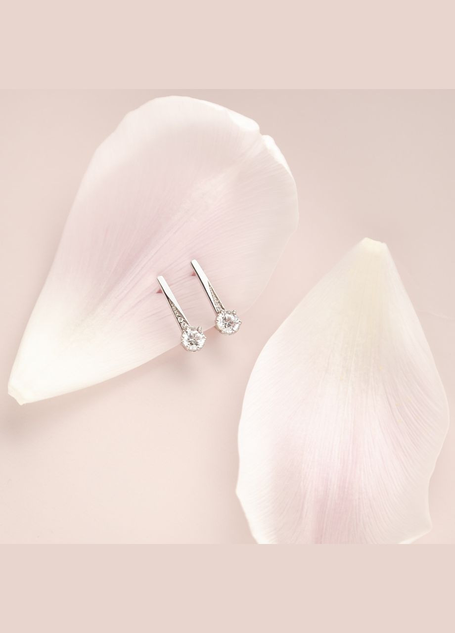 Срібні сережки Магічні краплі з білими фіанітами різного розміру Каштан (342334620)