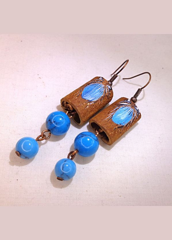 Серьги ручной работы из дерева корицы "Бирюзовая глициния" No Brand (349842321)