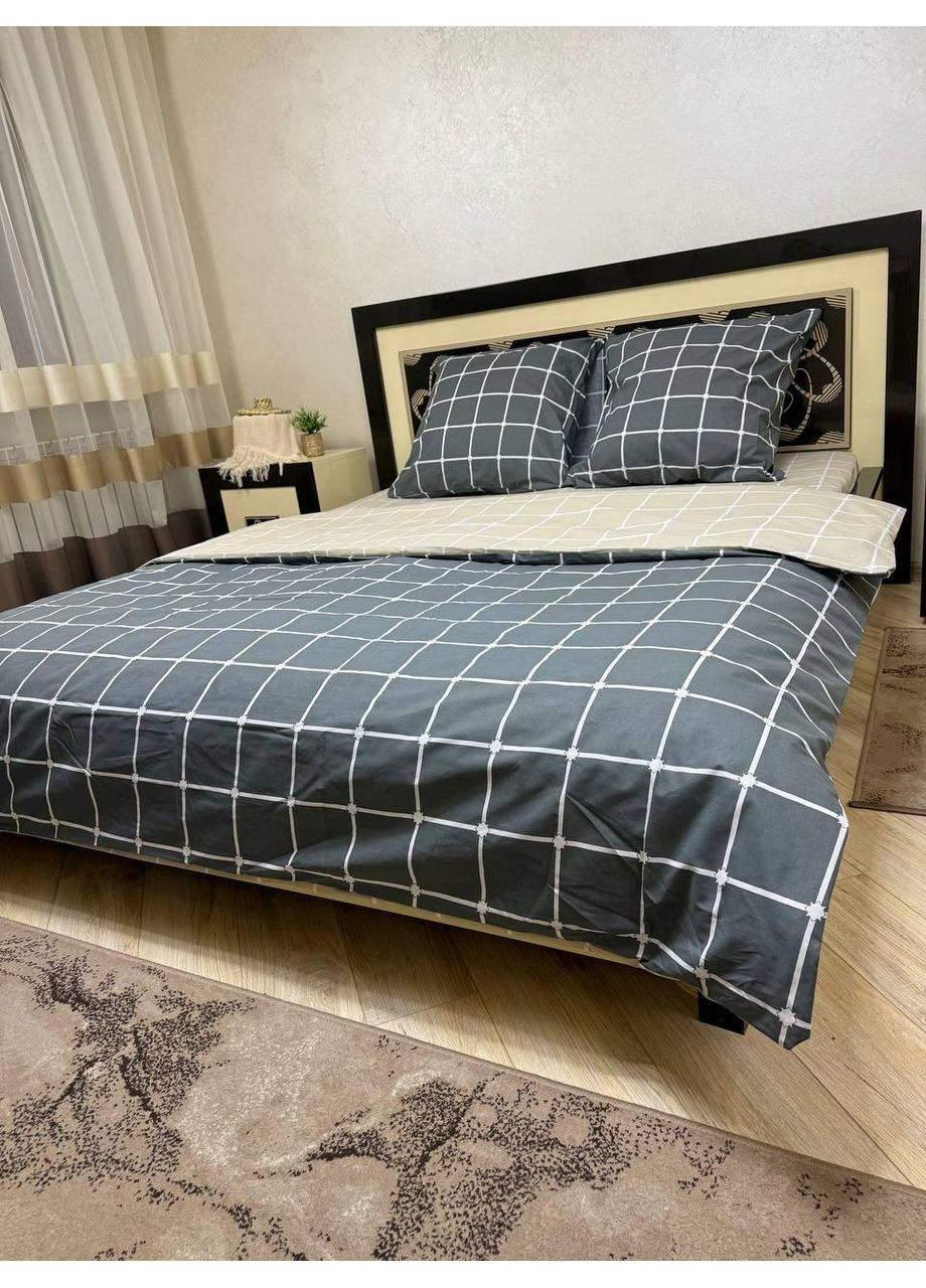 Постельное белье хлопковое Клетка Полуторное 150 x 220 Бязь Бежевое 70 х 70 No Brand (361146359)