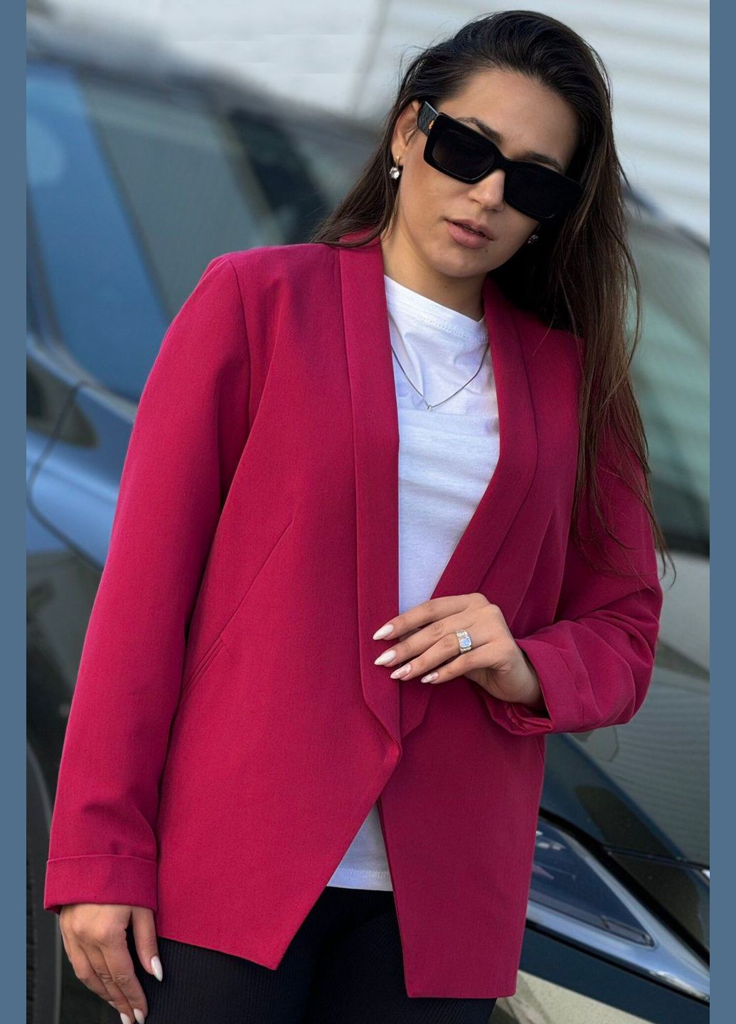 Розовый женский пиджак женский розового цвета Let's Shop с орнаментом - демисезонный