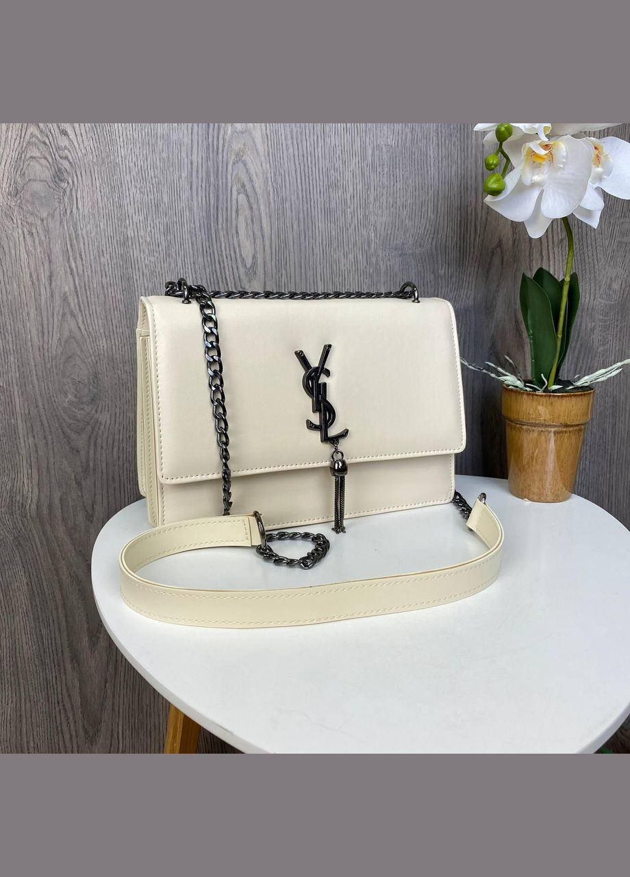 Женская мини сумка клатч с цепочкой на плечо экокожа молочная (sku_1145М) No Brand (330575994)