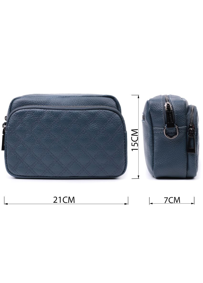 Стильна жіноча сумка прошита ромбами на лицьовій стороні з натуральної шкіри 22636 Синя Vintage (329146578)