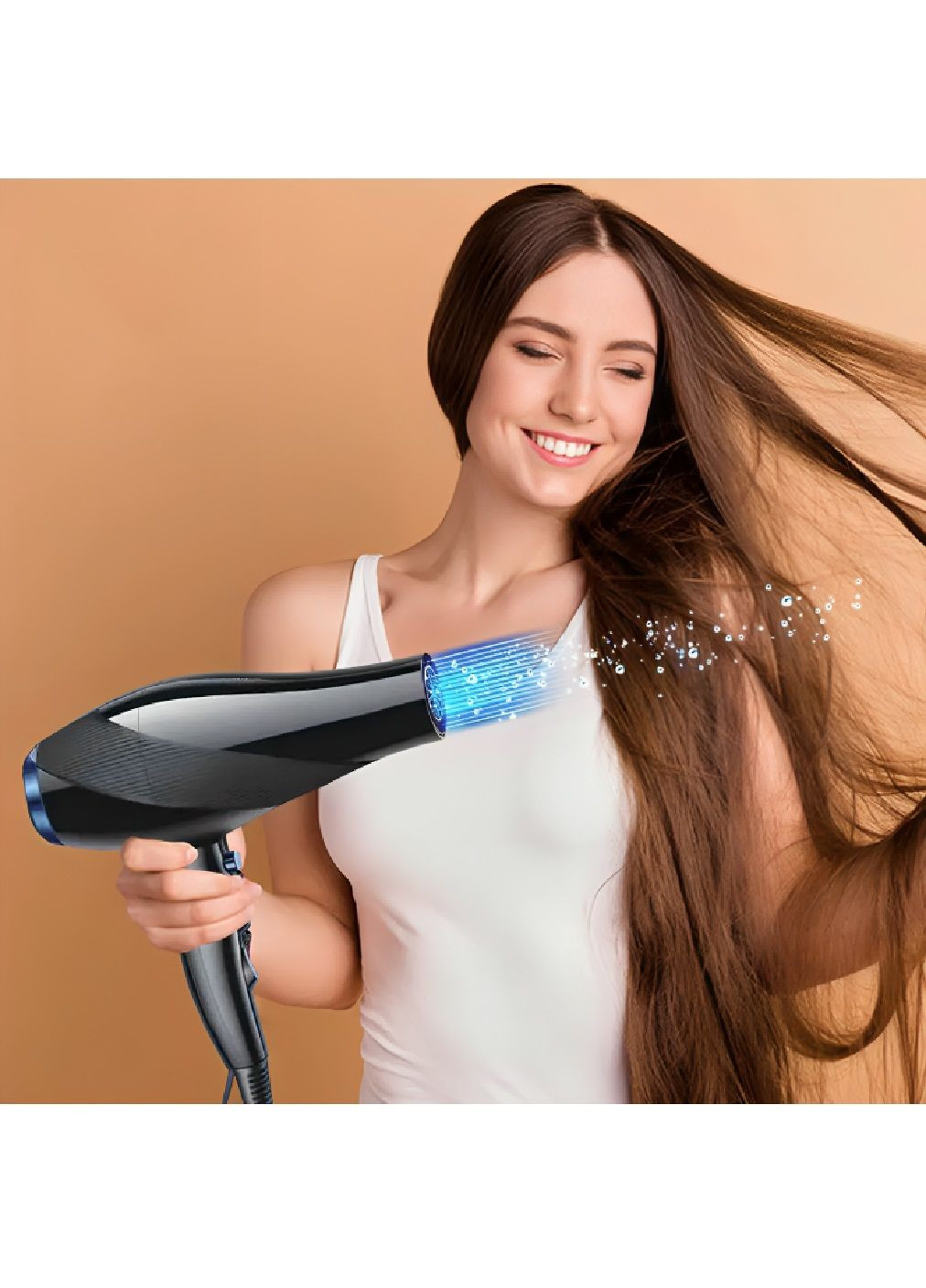 Фен с регулировкой температуры насадками 2 штуки для сушки укладки волос 3000W (480126-Prob) Черный Unbranded (329819943)