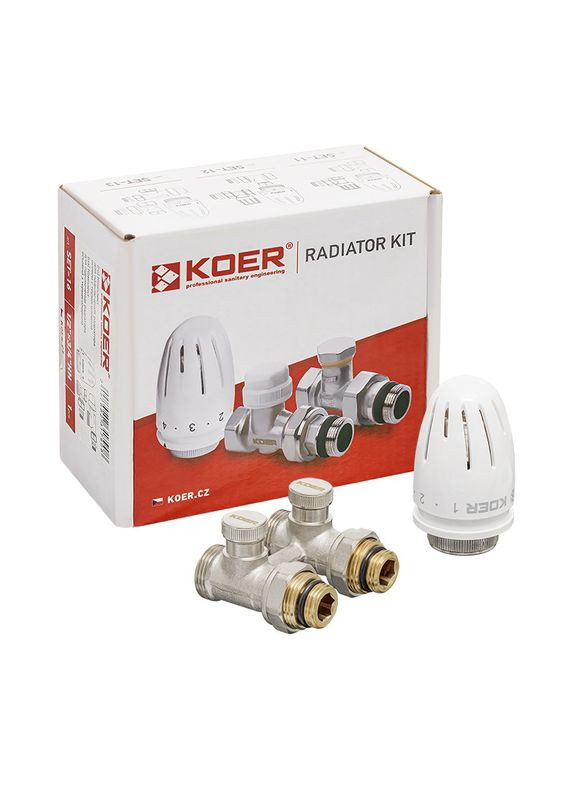 Комплект для нижней подкл. радиатора SET-22 - 1/2"x3/4" (прямой) с термоголовкой ЗЗ (KR3174) KOER (322003146)