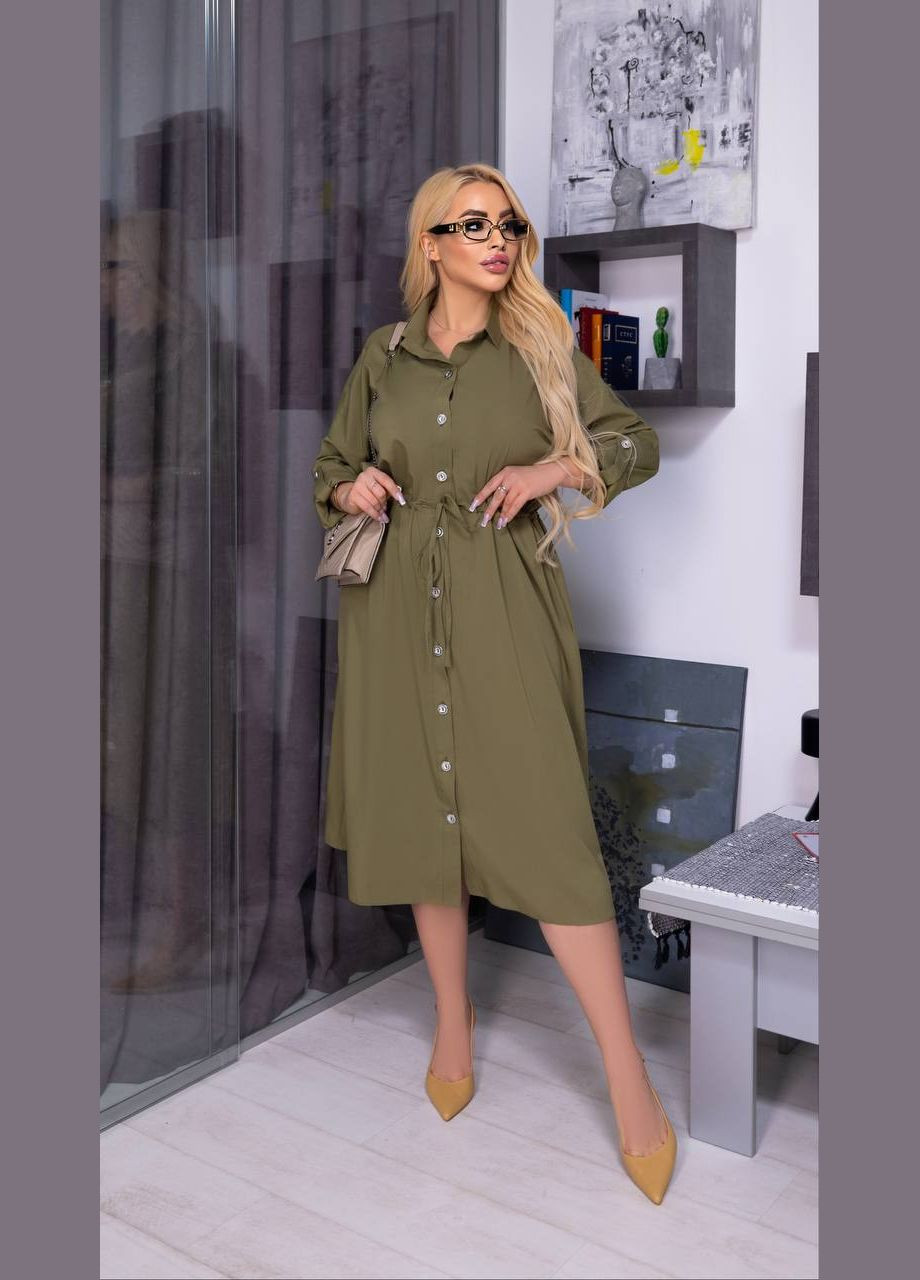 Оливковое (хаки) женское свободное платье из софта цвет хаки р.58/60 452593 New Trend