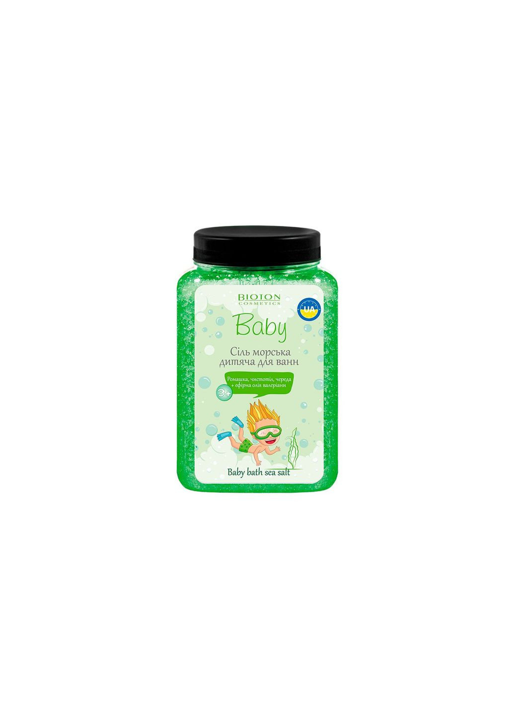Сіль морська дитяча для ванн з ромашкою, чистотілом, чередою 3+ Біотошка, 750 г BIOTON COSMETICS (367726420)