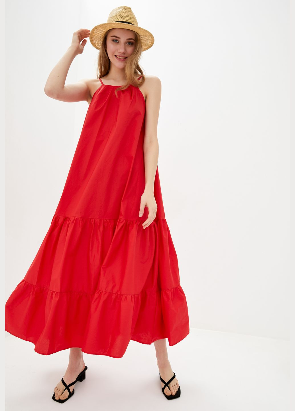 Червона кежуал довга вільна сукня яскраво-червоного кольору. ORA однотонна