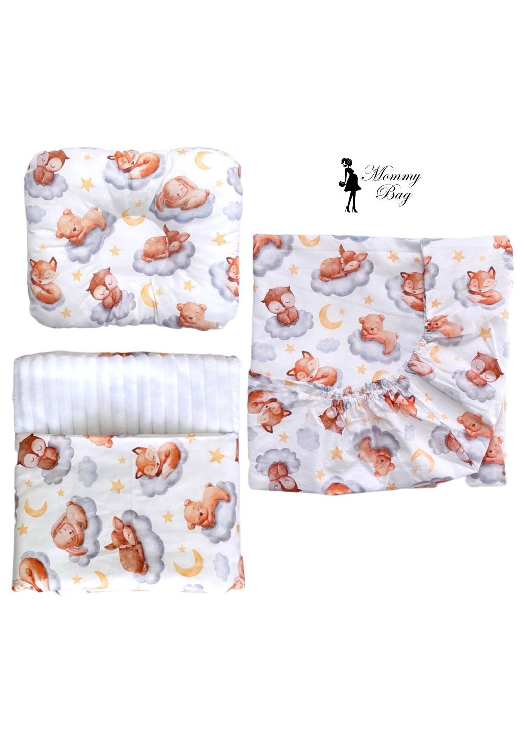 Набор 3в1 в детскую кроватку RoyalBaby – №25 Спящие зверьки с пледом Mommy Bag (285720538)