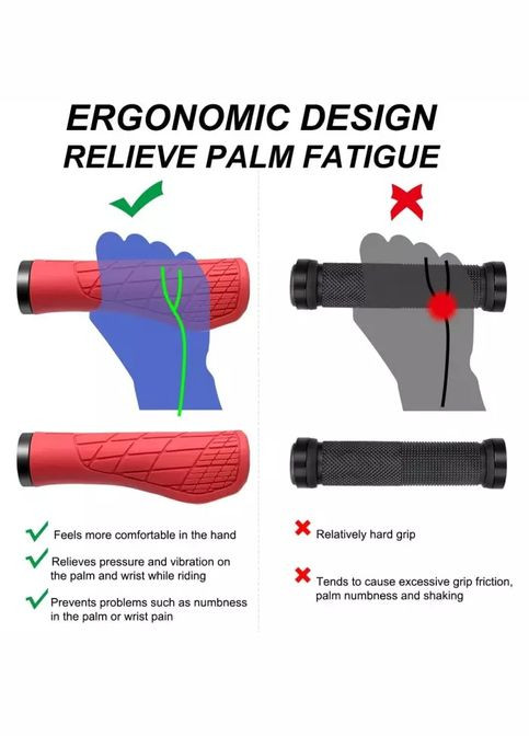 Гріпси ручки велосипедні MTB Ergonomic, з замками, червоні No Brand (322210368)