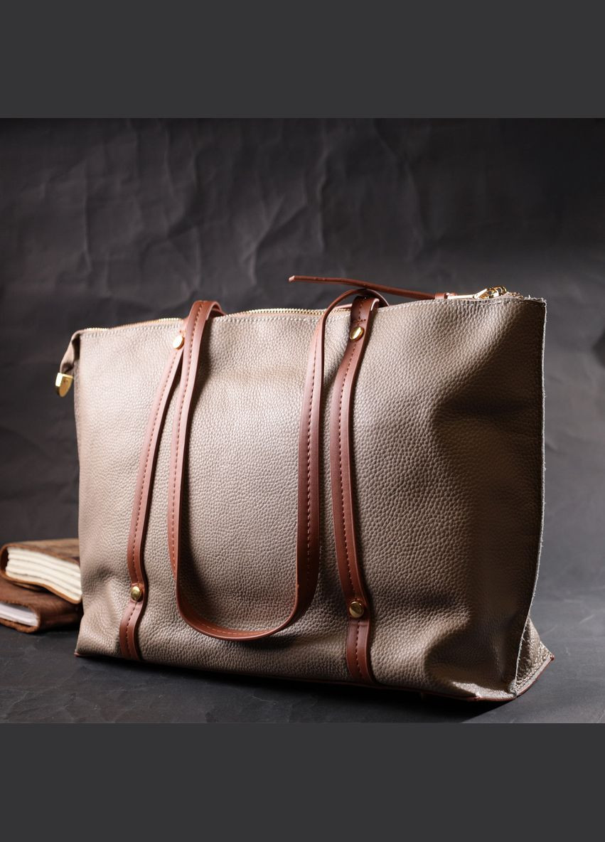 Оригінальна двокольорова сумка жіноча з натуральної шкіри 22304 Бежева Vintage (298570329)