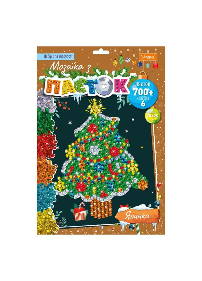 Набір для творчості мозаїка з паєток "Ялинка" НТ-37-01 Апельсин (369787393)