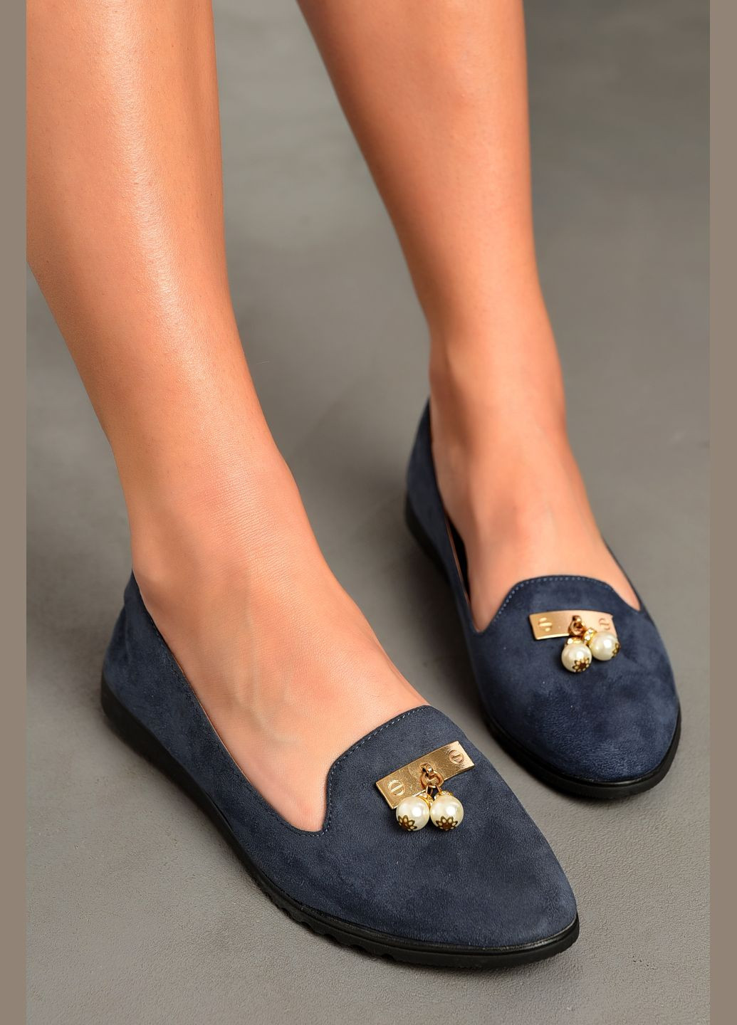 Женские балетки женские темно-синего цвета Let's Shop | тёмно-синие однотонные без декора искусственная замша (307791398)