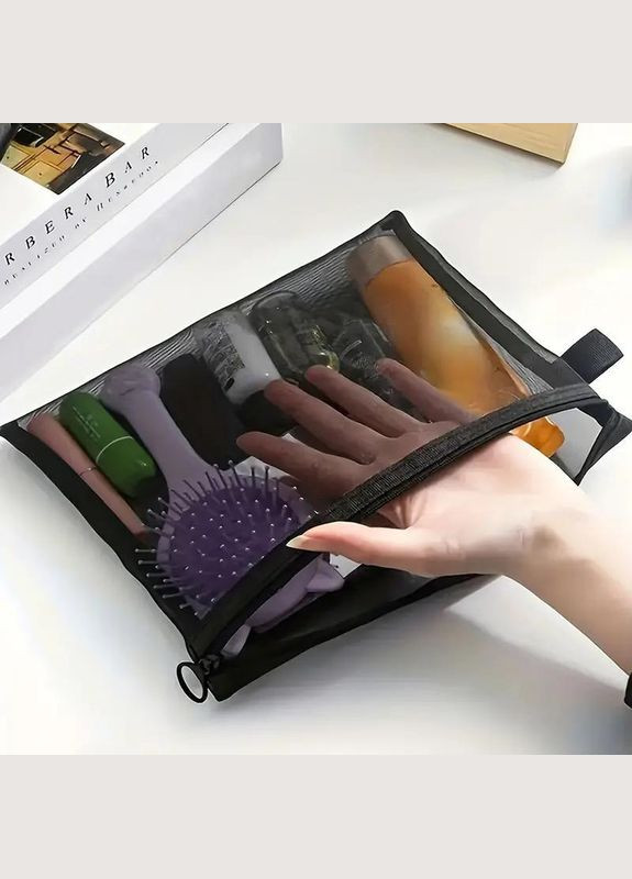 Набір 3 косметичок органайзерів із сітки Чорний плоскі Kimiko (328264322)