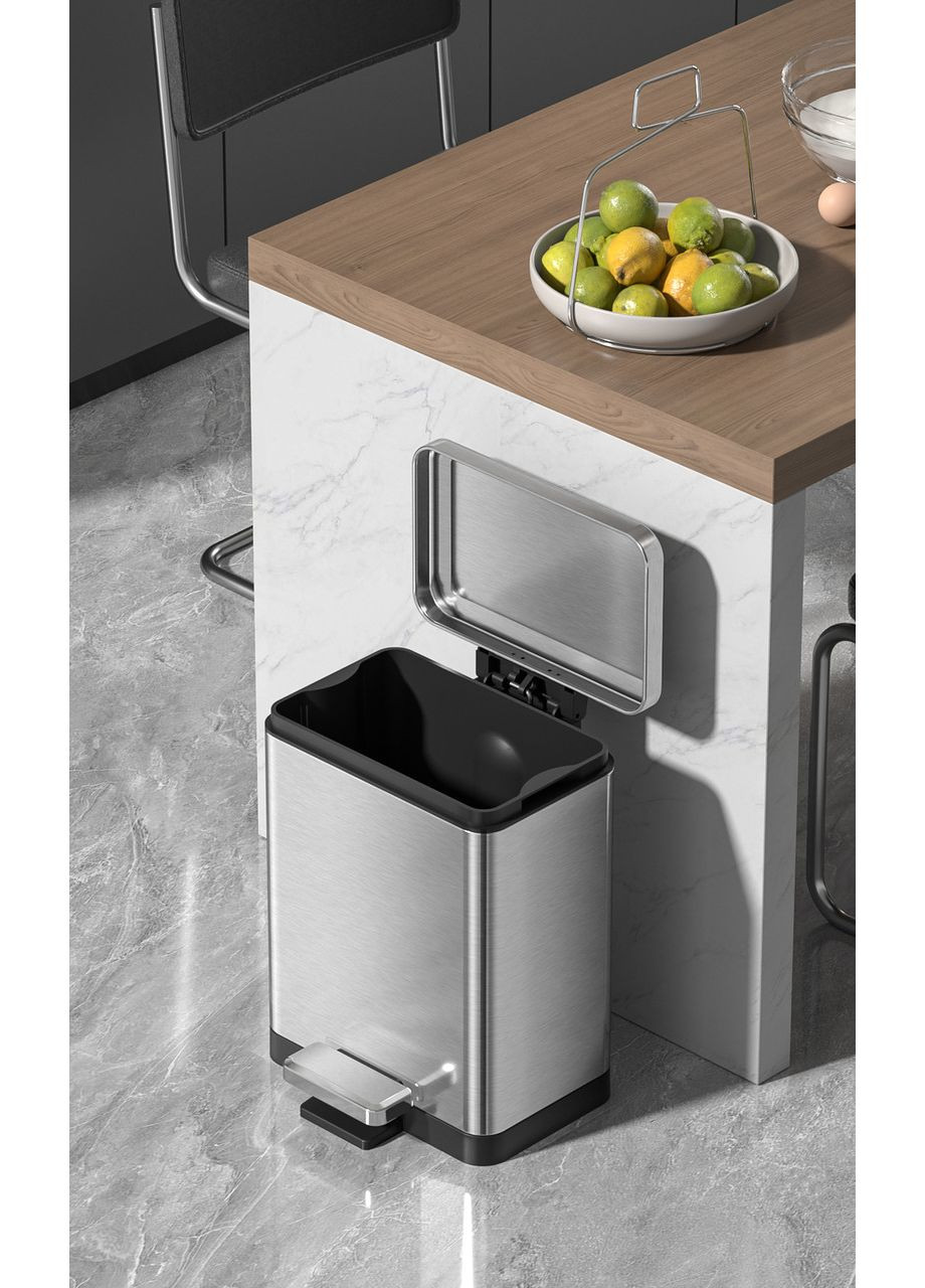 Відро для сміття з плавним закриттям прямокутне TC-010315-02 15 л колір нержавійка (KR5603) KOER (341331719)