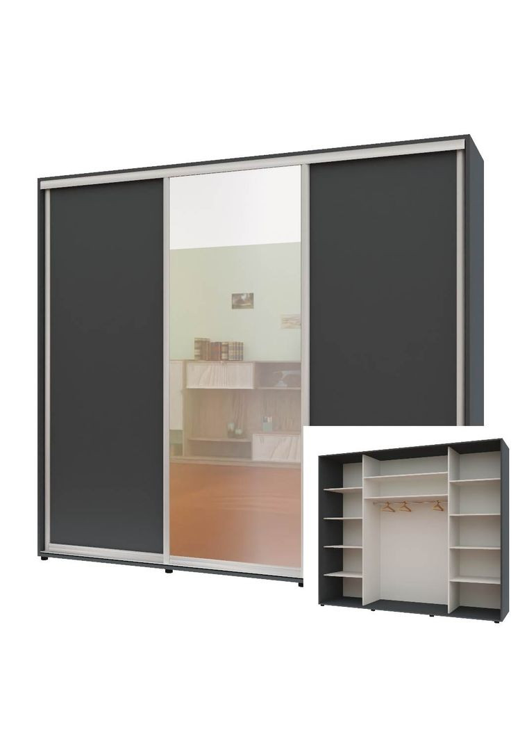 Шафа-купе тридверна 240*60*220 см Графіт ДСП + Дзеркало + ДСП Максі Комфорт Меблі (360435854)
