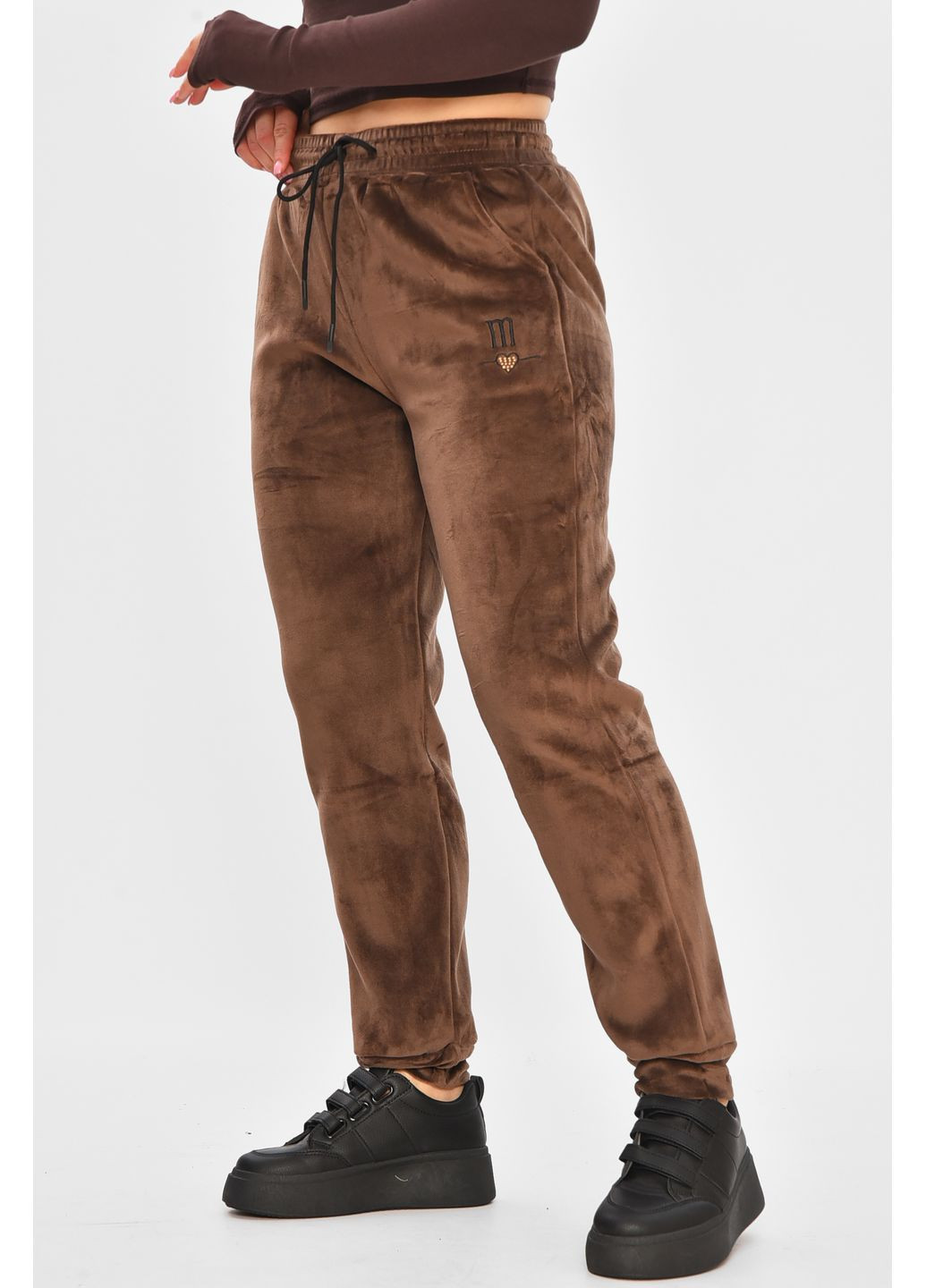 Спортивные штаны женские на искусственном меху тёмно-коричневого цвета Let's Shop (364485093)