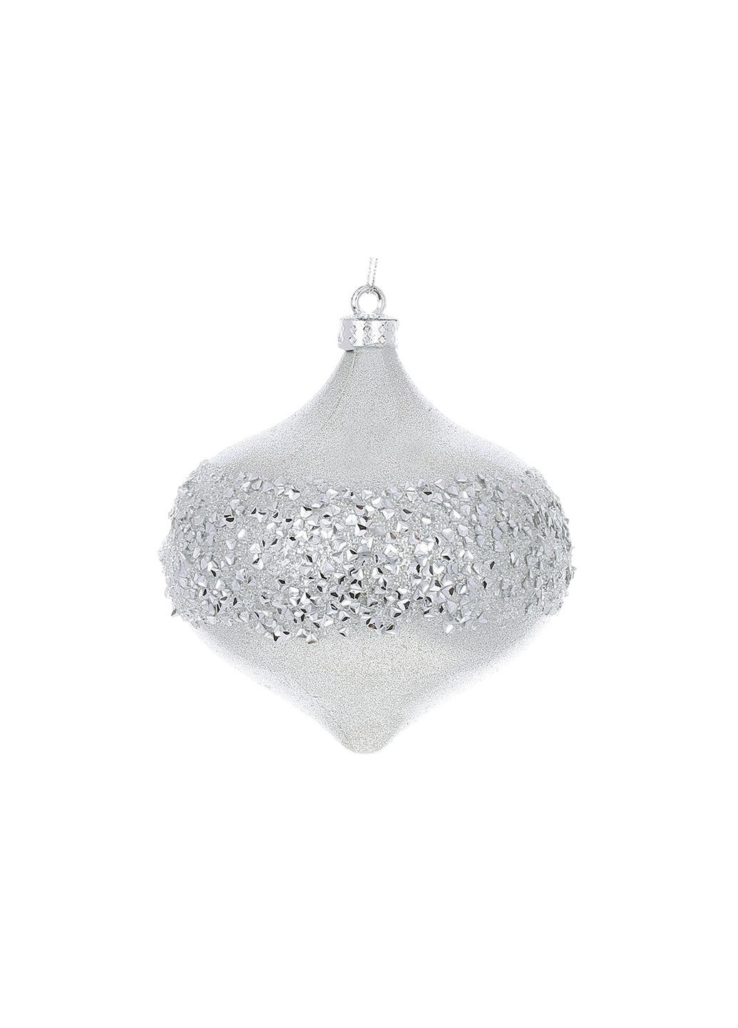 Ялинкова прикраса у формі цибулини з декором із гліттера 10см, колір - срібло No Brand (312319944)