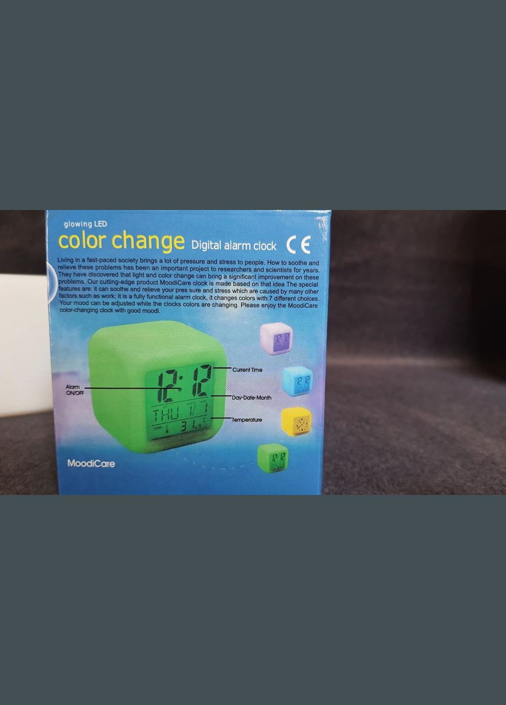 Цифровые настольные часы на батарейках хамелеон 7 цветов Glowing LED Color Change с термометром и будильником No Brand (322895728)