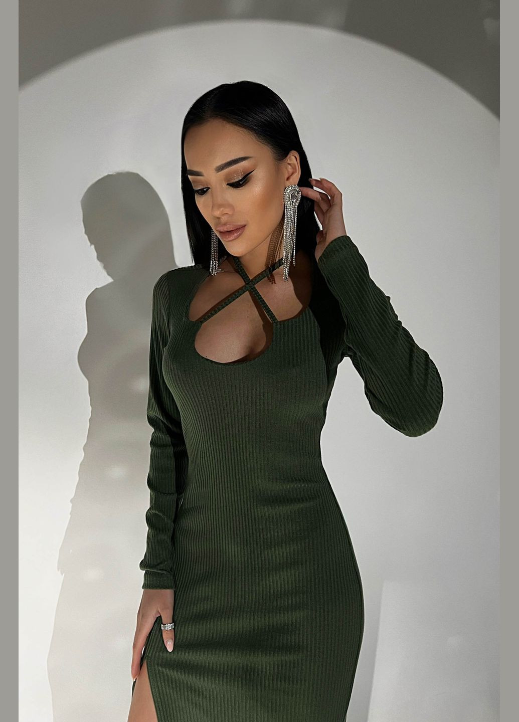 Оливкова (хакі) повсякденний, святковий, вечірня сукня футляр Liton