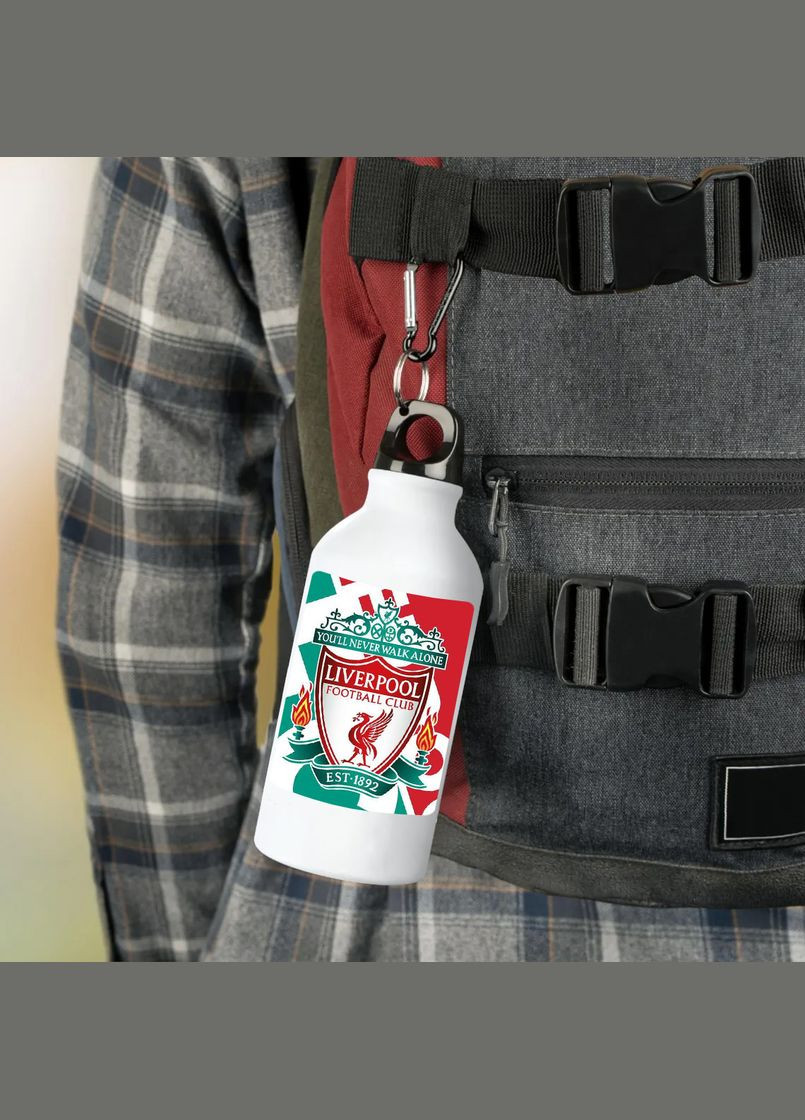 Фляга (бутылка) для воды с карабином "Ливерпуль" Футбольная команда #017 500 мл Белый No Brand (323639746)