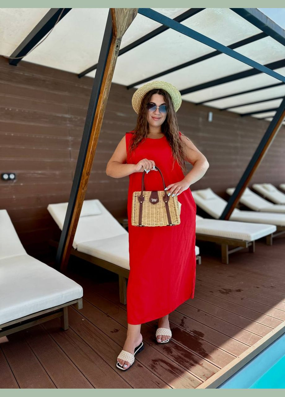 Червона повсякденний сукня жіноча Гермес однотонна