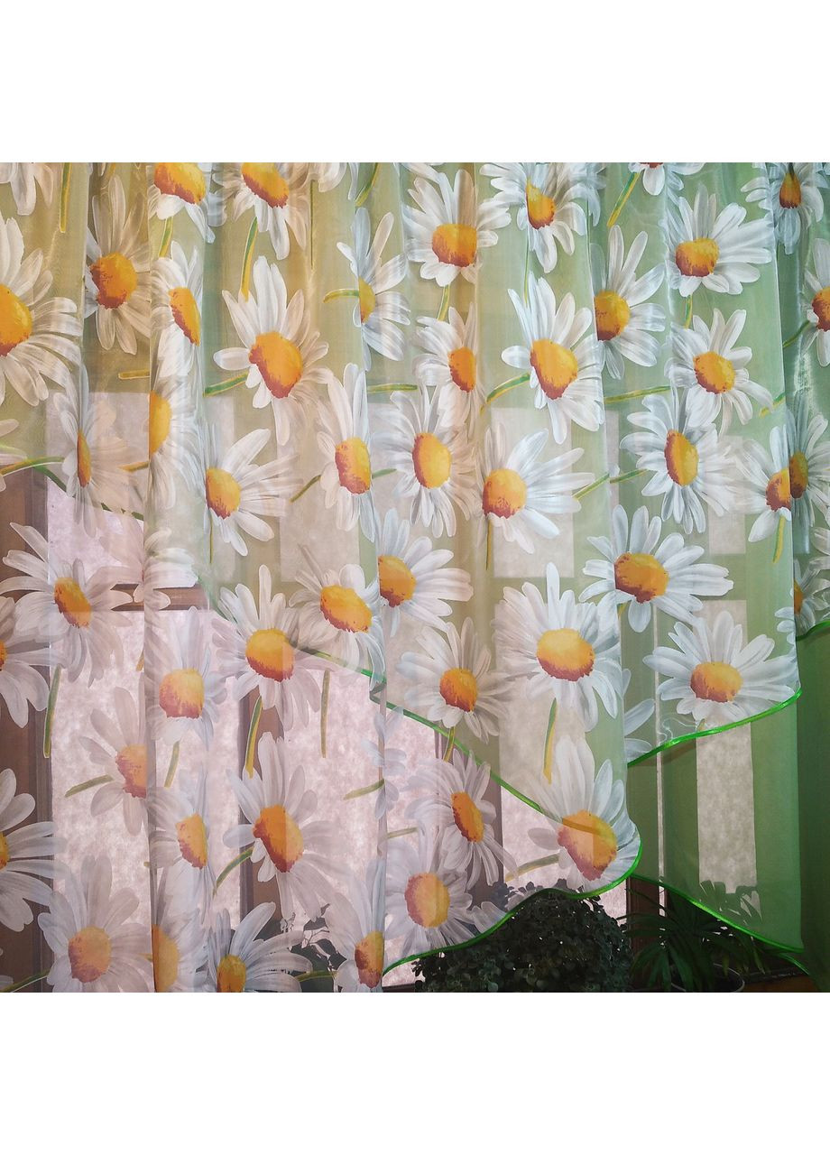 Фіранка готова коротка арка Стелла пастельний салат ромашка No Brand (372133868)