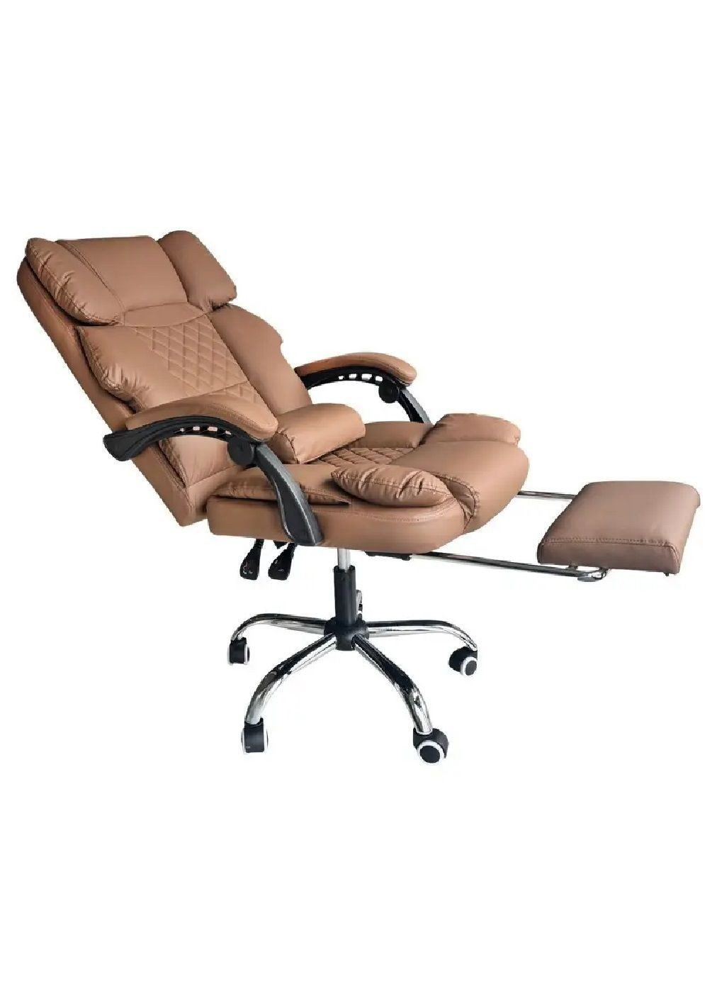 Кресло офисное с подставкой для ног USB массажером в подушке максимальной нагрузкой до 150 кг экокожа (482104-Prob) Коричневое Unbranded (370456146)