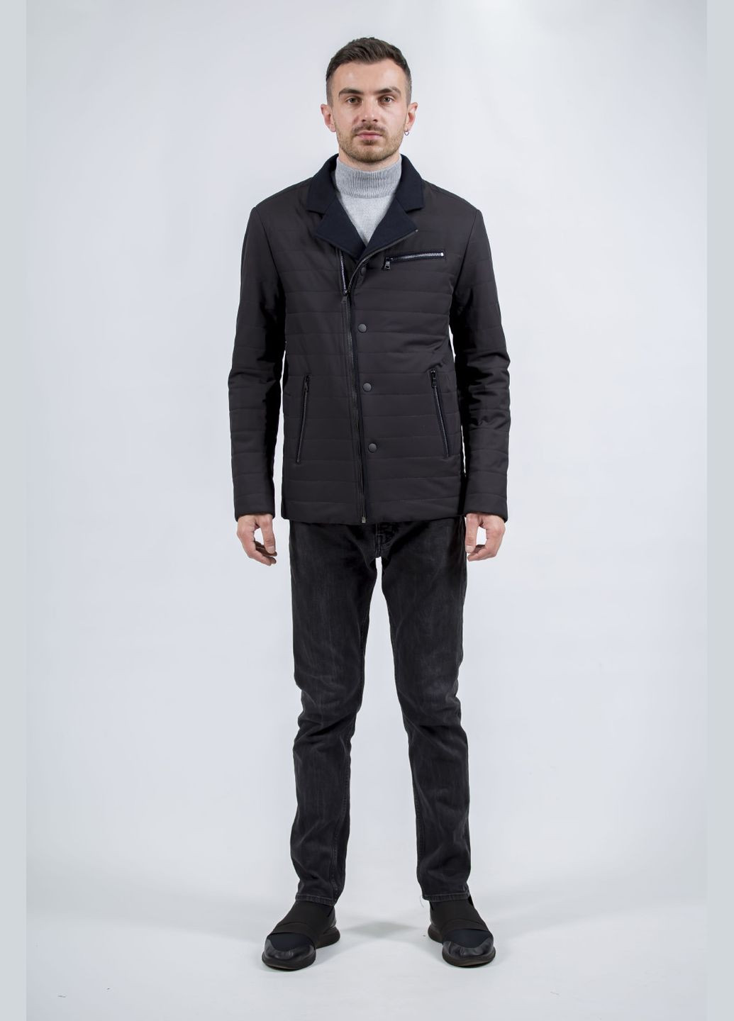 Черная демисезонная мужская классическая куртка на осень-весну с синтепоном черная city class (, ), 27698 No Brand