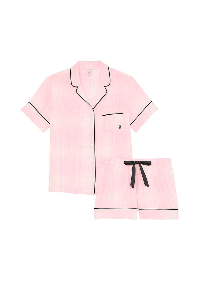 Рожева піжама  фланелева з шортами жіноча flannel short pj set рожева клітинка Victoria's Secret