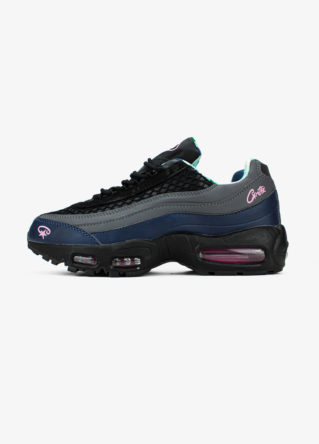 Чорні Осінні кросівки чоловічі і жіночі nike air max 95 sp corteiz black blue gray | найк аір макс 95 сп чорні сині сірі No Brand