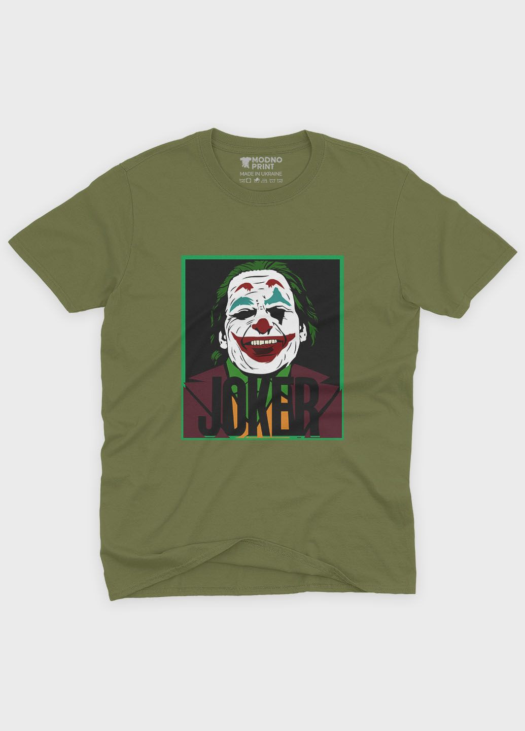 Хакі (оливкова) чоловіча футболка з принтом суперзлодія - джокер (ts001-1-hgr-006-005-019) Modno