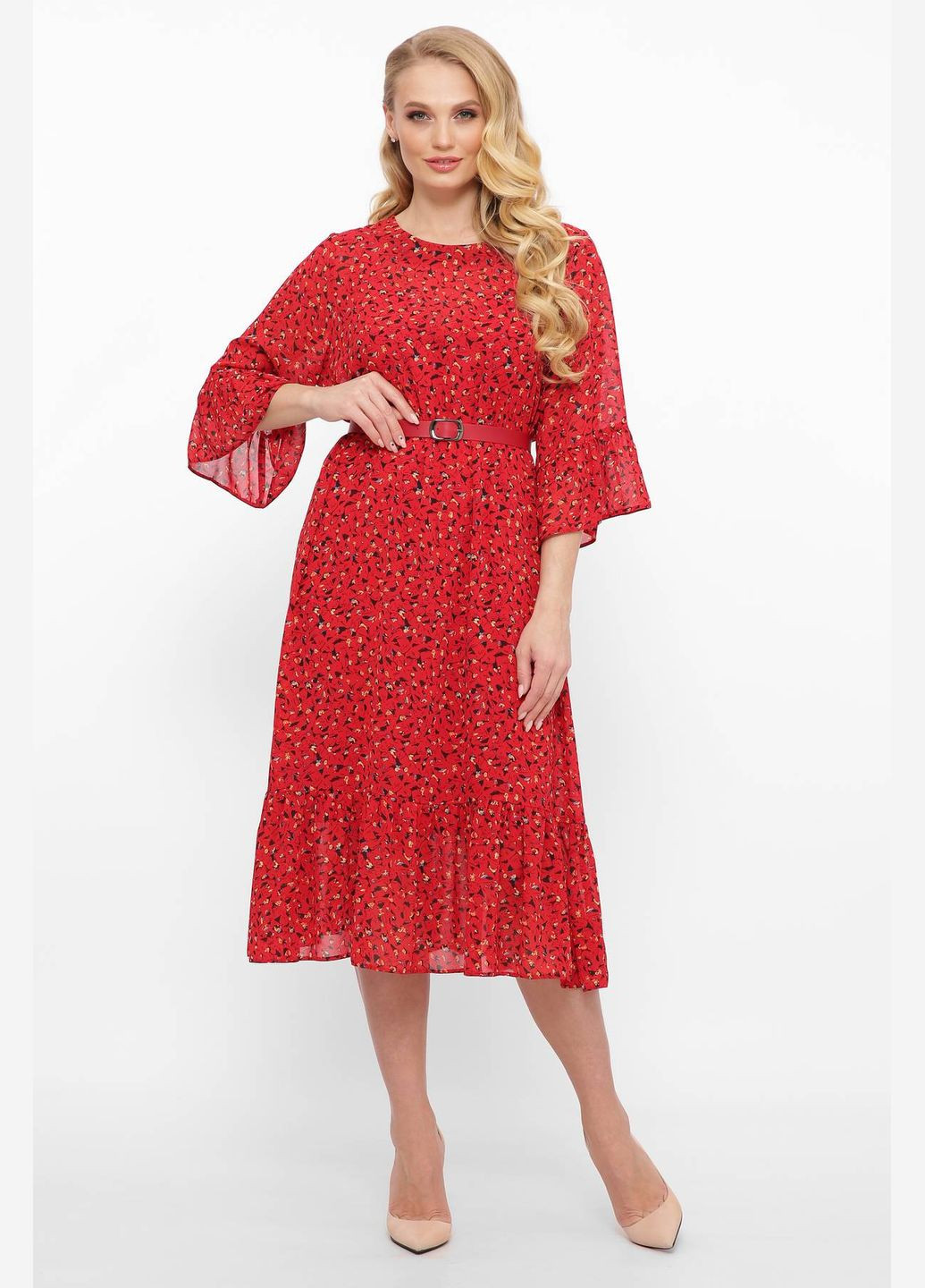 Красное откровенный шифоновое платье с оборками морган красное 60 Tatiana