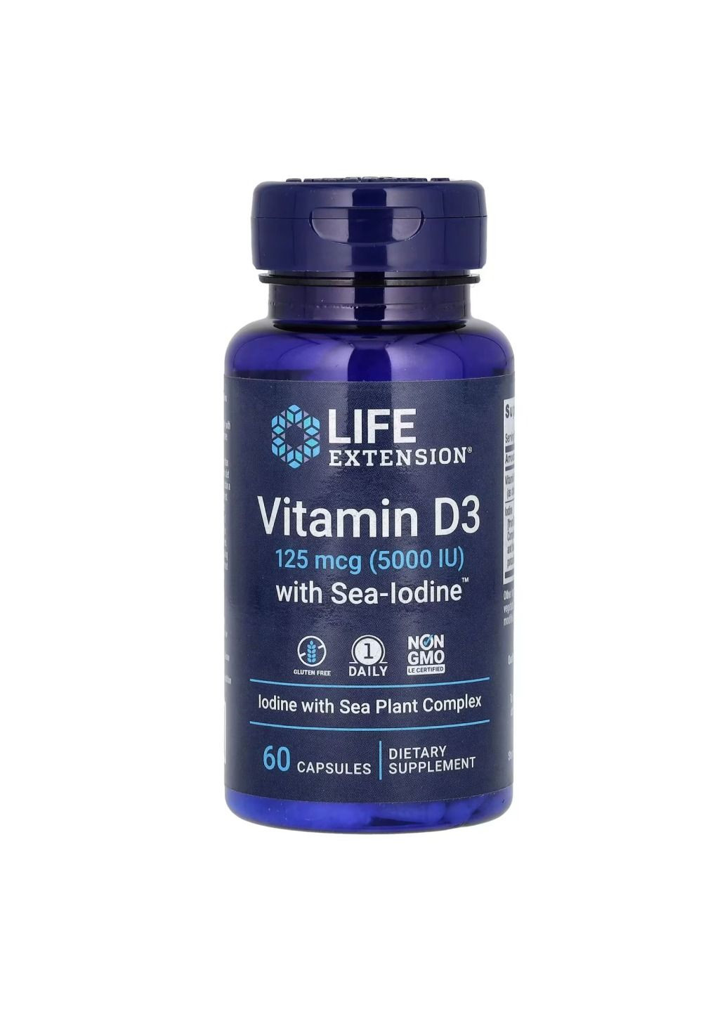 Комплекс вітамінів Vit D3 with Sea-Iodine™ 125 mcg (5000 IU) - 60 caps Life Extension (285736256)