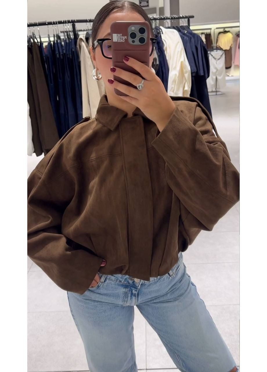 Коричнева демісезонна жіноча куртка-бомбер No Brand