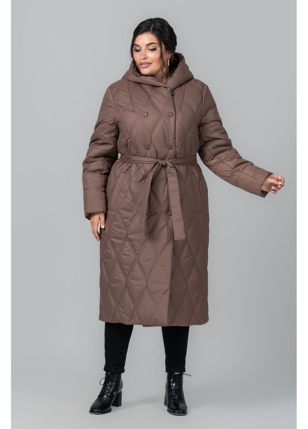 Коричнева демісезонна пальто напівприлеглого силуету all posa (ap102012p) A'll Posa