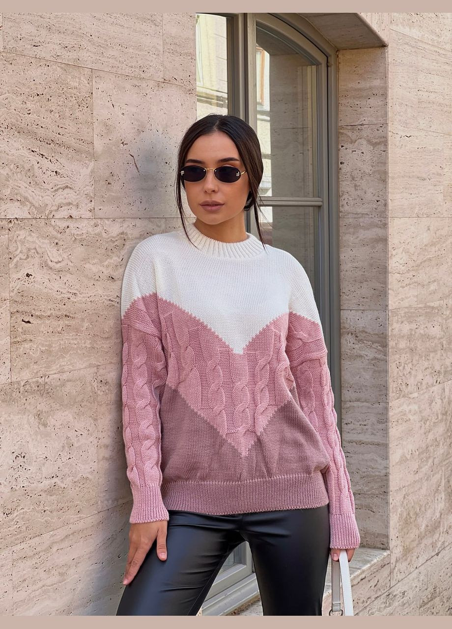 Пудровый демисезонный вязаный женский свитер с горлом пудрового цвета 29889 Fashion