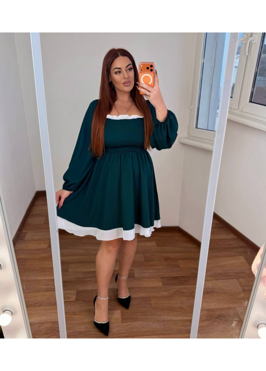 Зеленое вечернее платье с софтом и шифоновой вставкой • женственное и комфортное • замеры в описании DK/DL Мода без кордонів однотонное