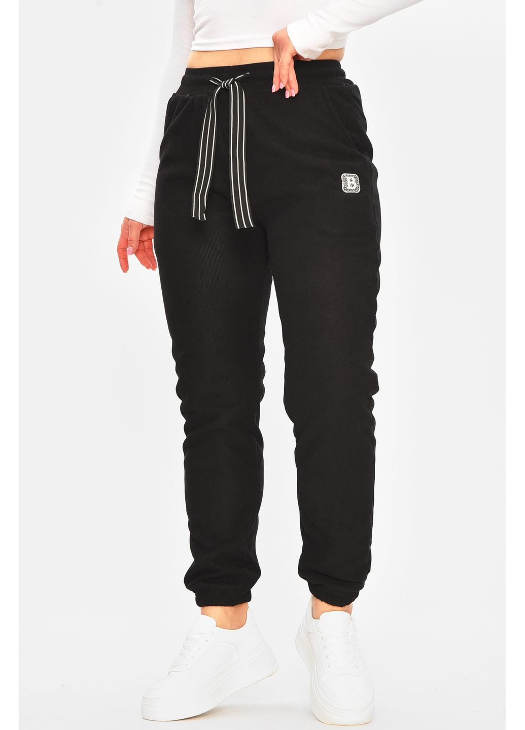 Спортивные штаны женские на искусственном меху черного цвета Let's Shop (364485075)