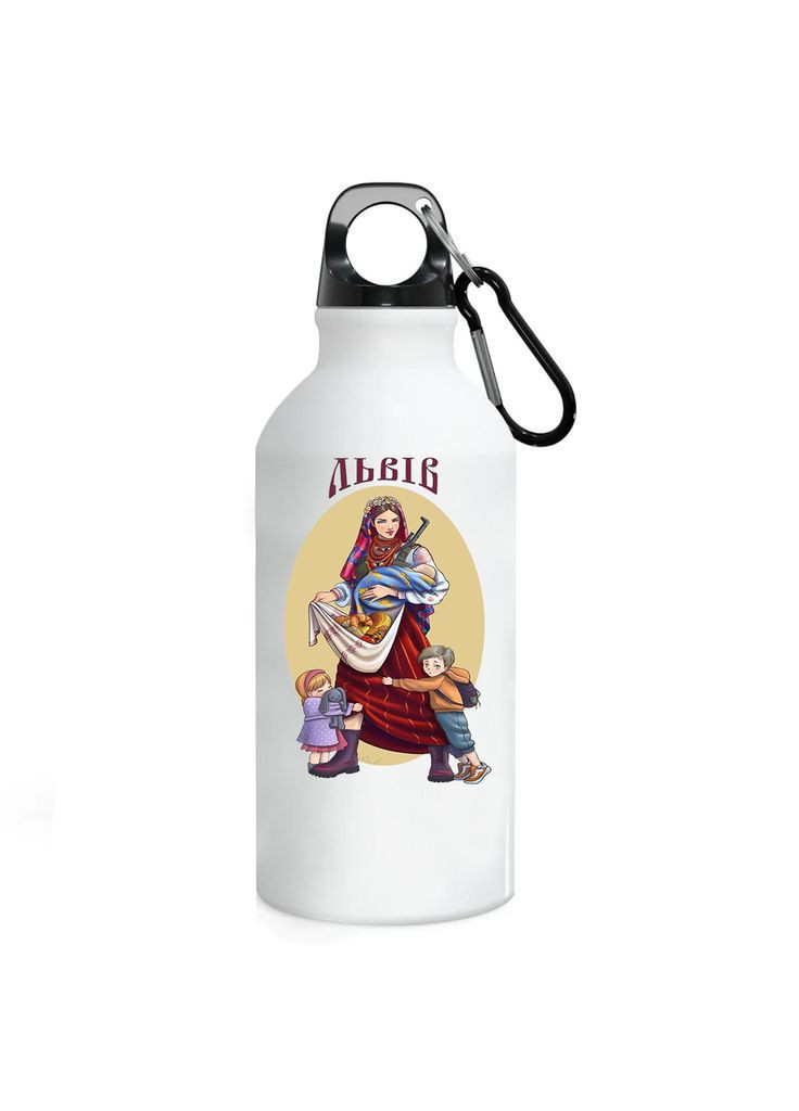 Фляга Львов (бутылка) для воды с карабином Металлическая #0008 500 мл Белый No Brand (323639827)