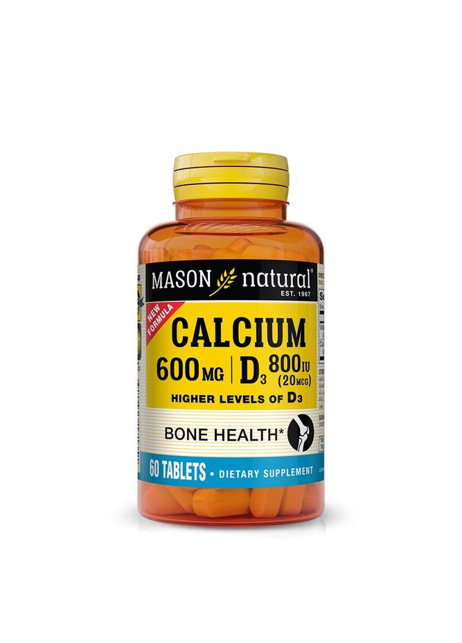 Кальцій 600 мг з Вітаміном D3 800 МО, Calcium 600 mg з Vitamin D3 800 IU,, 60 таблеток Mason Natural (331902511)
